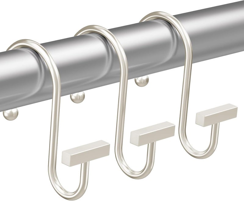 Bathway Shower Curtain Hooks, Nickel Shower Curtain Rings Rust Proof, 12PCS Shower Hooks for Shower Curtain, T-Bar Design Convenient Elegant Shower Curtain Hangers for Bathroom Kitchen Wardrobe - Image 1